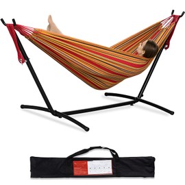 PNAEUT PNAEUT 2-Person Hammock with Space Saving Steel Stand Garden Yard Outdoor 450lb Capacity Double Hammocks and Portable Carrying Bag (Red)