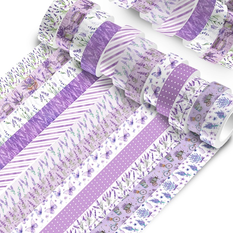 12 Rolls Lavender Washi Tape Purple Floral Decorative Tape Great