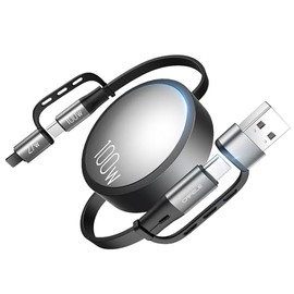 CAFELE 5-in-1 Retractable USB C Cable 100W, Multi Charging Cable 5A Fast Charging with USB C/A to L/Type C, Multiple Charger Cord for Phone 16/15/14 Pro Max, Galaxy S24/S23, MBook, Pad (3.6ft)