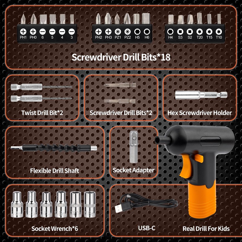 Wrenzo Kids Cordless Electric Drill Tool Set (Model kT001) –