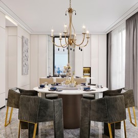 KSANA Gold Chandelier, Large Modern Antique 6-Light Fixture with Black Crystal Pendants for Dining & Living Room, Bedroom, Foyer, and Kitchen