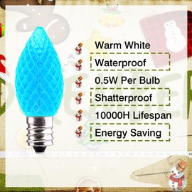 Jawtach C7 LED Christmas Light Bulbs - 50 Pack C7 LED Bulbs Aqua Blue - 0.5W for Outdoor String Lights, Holiday Decoration