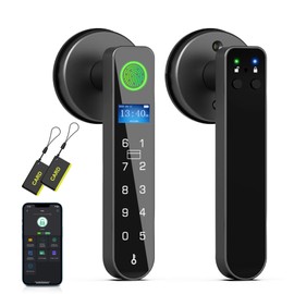 Anweller Smart Door Knob Lock with Display Screen, Fingerprint Keyless Entry Door Lock with Code Keypad Handle, Electronic Biometric Security Locking Door Lever Locks for Bedroom Interior - Black