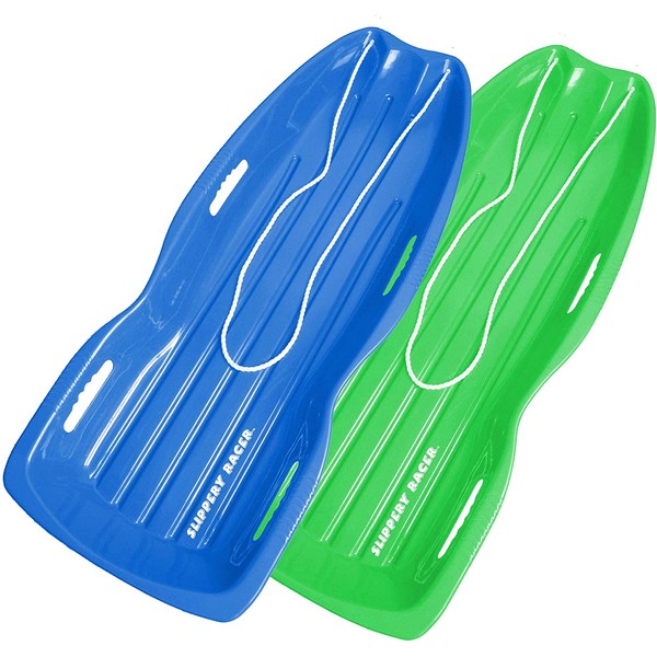 Slippery Racer Downhill Toboggan Snow Sled, Twin Pack - 1 - Blue / 1 - Green