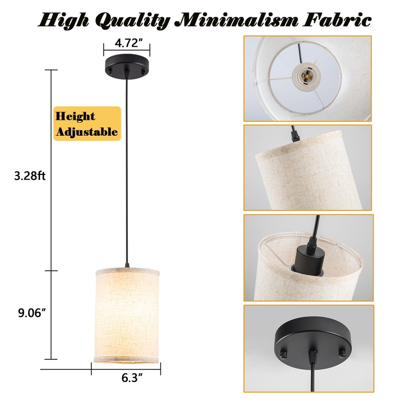 civaza Battery Operated Pendant Light with Remote,Fabric Pendant Lights Kitchen