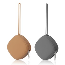 AULEGE Silicone Pacifier Holder Case, Baby Binky Silicone Cover Pouch, Silicone Pacifier Storage Case for Diaper Bag, 2 Pack (Clay, Dark Grey)