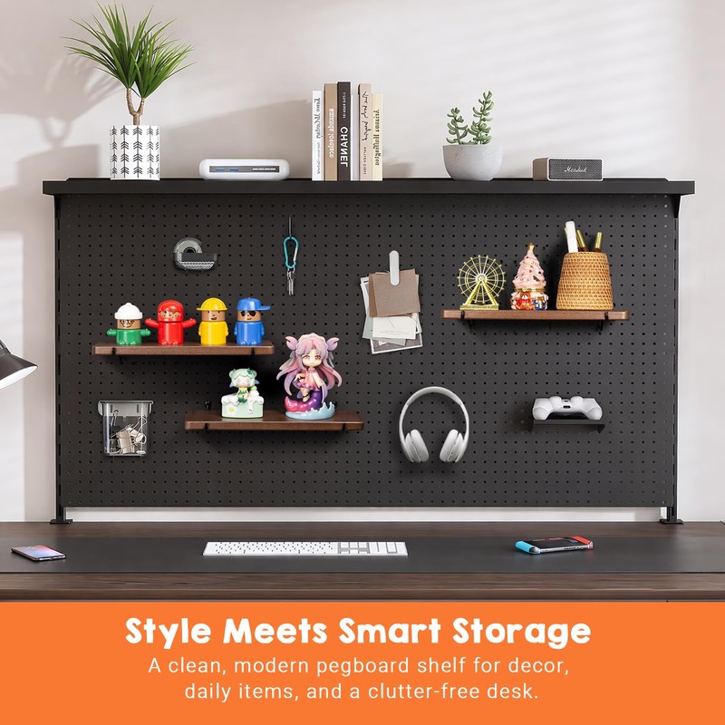 SEMPOMA 2 Pcs Walnut Finish Wooden Pegboard Shelf for 1/4"