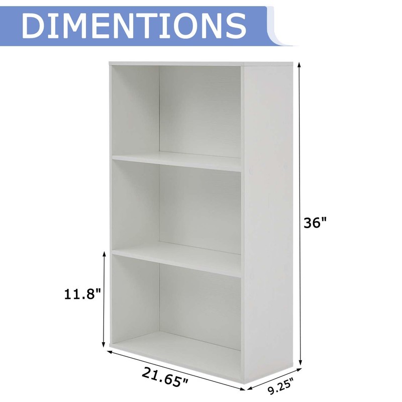 3 Tier Bookshelf, 36'' Tall Bookcases with Cabinet, Floor Standing