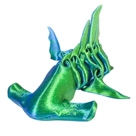 TEAONE 3D Printed Shark, Shark Figurine Toy for Desktop Toy, Fun Home Decor (17cm/6.69in, Laser Blue Green)