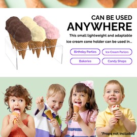 Marketing Holders 2 Pack Mini Ice Cream Waffle Cone Holder 12 Slot Retail Countertop Stand for Ice Cream Socials Events and Parties Clear Acrylic Riser with 1" Holes