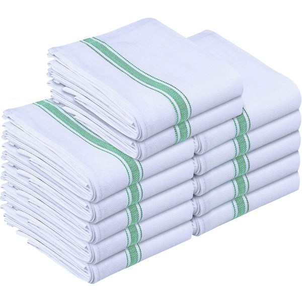 Utopia Towels Dish Towels, 15 x 25 Inches, 100% Ring Spun Cotton Super Absorbent Linen Kitchen Towels, Soft Reusable Cleaning Bar and Tea Towels Set (12 Pack, Green)