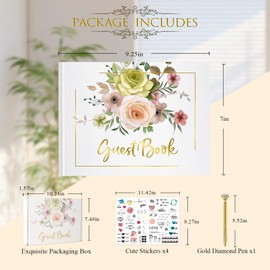 MOSA BEAR Gold Foil Wedding Guest Book, Elegant Guest Book for Wedding Reception, Baby Shower Sign in Guest Book, Thickened 60 Pages with Pen Gold