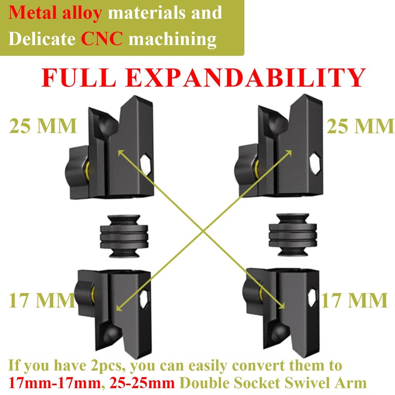 17mm to 25mm Aluminum Socket Arm, KALCINTY Length 3.5" Composite