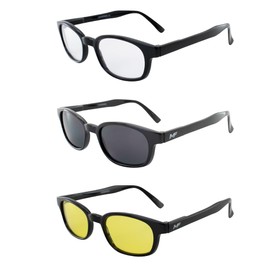 MotoFrames Lockdown Motorcycle Safety Glasses Sunglasses 3 Pairs Black Frame w/Clear Smoke Yellow Lenses