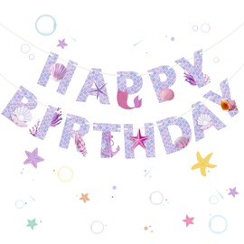 Mermaid Happy Birthday Banner, Birthday Party Decorations for Girls, Mermaid Theme Birthday Party Supplies for Home Table Outdoor