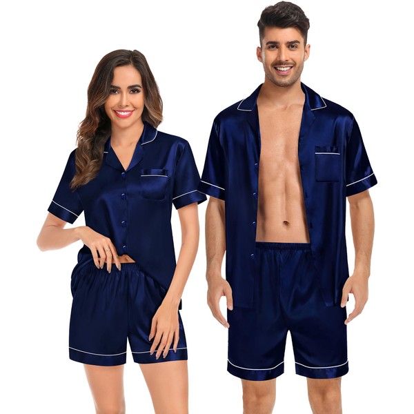 SWOMOG Couples Matching Pajamas Silk Pj Set Women Loungewear Set