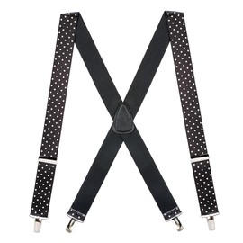 Suspender Store Stripes, Checks & Polka Dots Suspenders - 1.5-Inch Wide Elastic - Clip - 48" for 5'9" to 6'2" tall - Black/White Dots