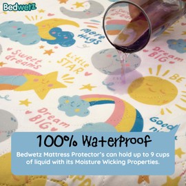 Bedwetz Potty Training Bed Pads, Waterproof Mattress Pad Protector for Single and Toddler Beds, 100% Waterproof Bed Wetting Sheet, Non Slip Mat with Tucks, UK Brand. (Single Moon, 1 Pack)