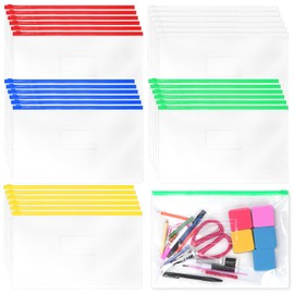 Swpeet 30Pcs 5 Colors 12.8 x 9.2 Inches Plastic Envelopes Poly Zip Envelopes with Zipper Kit, Files Zipper Folders Reusable Clear Pencil Bags Ideal for School Office Travel Storage Supplies