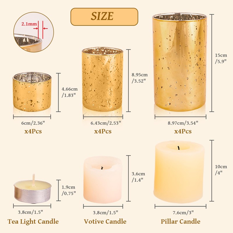 CHILL RECIPE Gold Assorted Tea Lights Votive Pillar Candle Holders,