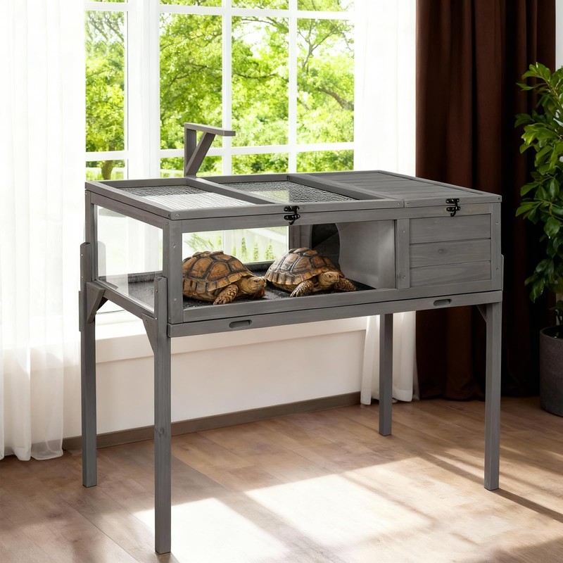 GEGURI Tortoise Habitat Indoor & Outdoor, Wooden Tortoise House with