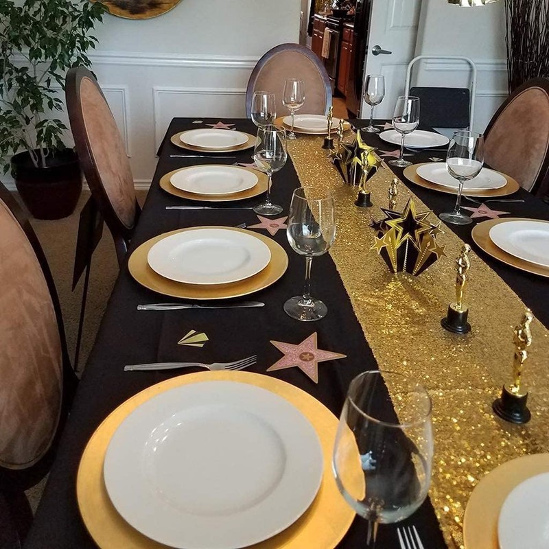 TCBESTO Gold Sequin Table Runner 12''x108'' 2 Pack Glitter Table