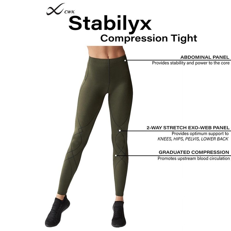 CW-X Women's Stabilyx Joint Support Compression Tight, Forest Night, Medium