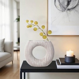 Torre & Tagus White Donut Vase for Flowers - 9 Inch Tall Textured Vases for Centerpieces with 2 Openings, Sculptures Home Decor & Abstract Sculptures Home Decor for Shelf Decor Aesthetic (Alma)