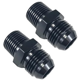Lanstixr 10AN Male Flare to 1/2'' NPT Male Hose Pipe Fitting Adapter Union Connector Aluminum Straight Black Anodized 2PCS