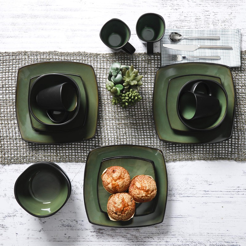 Gibson Elite Soho Lounge 16 Piece Dinnerware Set, Green