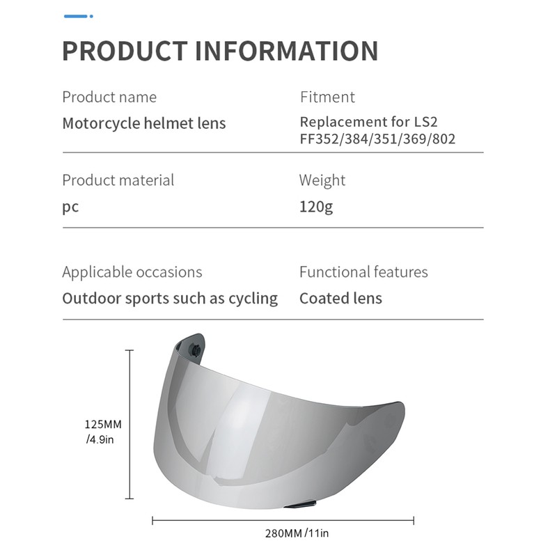 Helmet Visor Replacement for LS2 FF352/384/351/369/802 Full Face Helmet Motorcycle