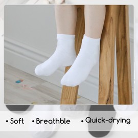 Auranso Kids Socks 15 Pairs Toddler Boys Girls Stretchy Cotton Socks Classic Black White Grey School Sports Casual Mid-calf Socks Fit Size 9-12/12-3, 7-10 Years, White