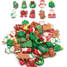 50PCS Christmas Resin Flatback Slime Charms Kawaii Snowman Reindeer Embellishments Charms for Nail Scrapbooking DIY Holiday Resins Jewelry Making Decorations (B)
