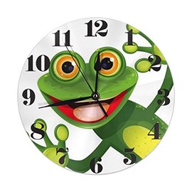 KiuLoam Funny Green Frog Round Wall Clock Silent Non Ticking Battery Operated Easy to Read for Student Office School Home Decorative Clock Art