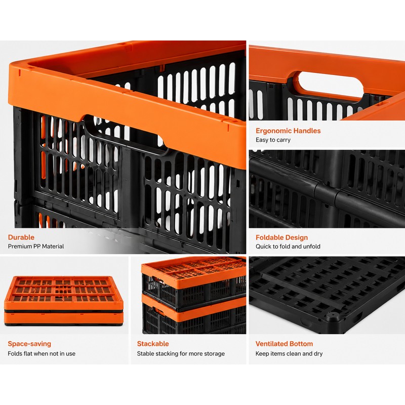 SuceedBuy 45L 3PCS Pack Plastic Collapsible Storage Basket Folding Handles