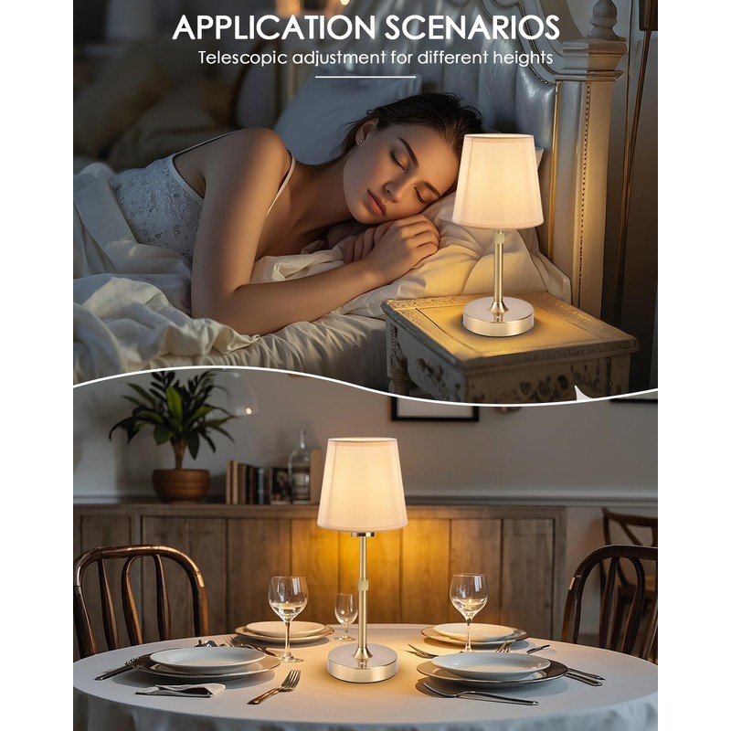 Cordless Table Lamp Rechargeable Touch Gold Mini Small Lamp Adjustable