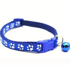 Adjustable Cat Collar with Bell - Multiple Colours - 19cm - 32cm (Blue Paws)