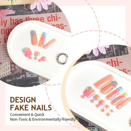 Pink Square Press on Nails Long & Press on Toenails Set Colorful Flowers Fake Nails Press ons Nail Art Tips Glue on Nails Full Cover False Toe Nails with Design Stick on Nails Acrylic Nail Kit
