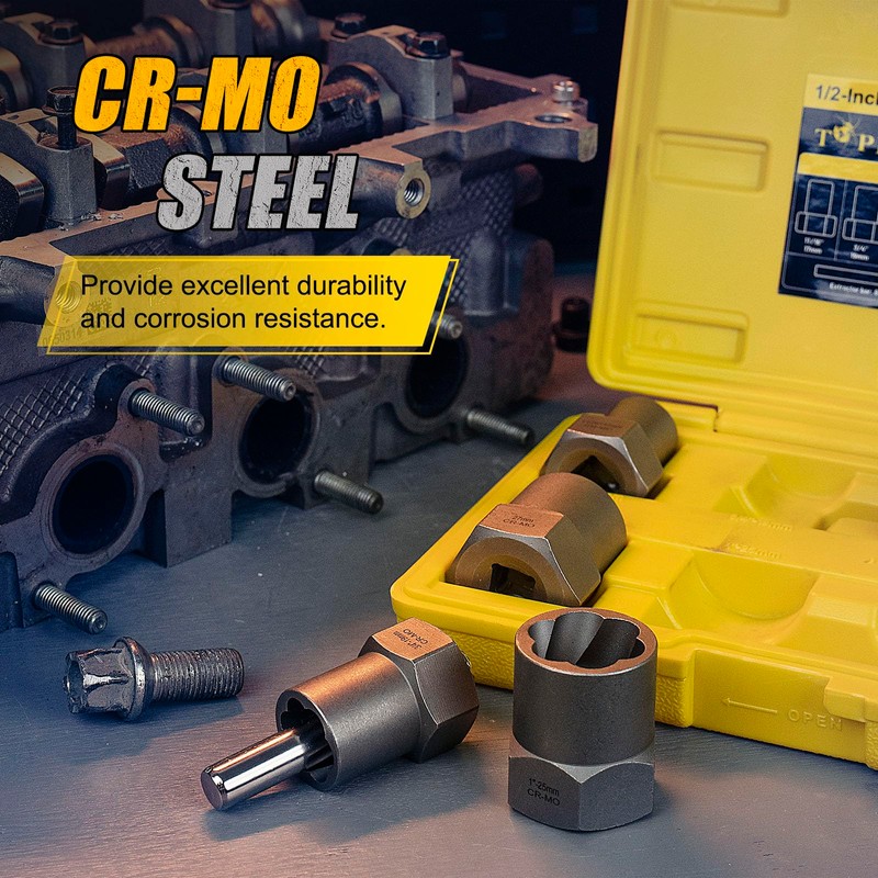 Topec Bolt Extractor Kit Heavy Duty, 9-Piece 1/2'' Drive Deep