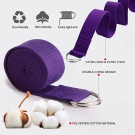 Vivva Yoga Strap for Stretching Yoga Strap Stretch Bands for Yoga Classes Yoga Exercise Adjustable Straps 6 ft Non Elastic Yoga Belt with Adjustable D Ring Buckle for Pilates Workout (Dark Purple)