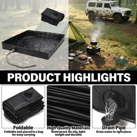 Blueshyhall Foldable Shower Base 41'' x 41'' x 5" with Drain Pipe, Heavy Duty Camping Shower Tray w/1m Drain Hose, Outdoor Portable Shower Pan for Camping Tents, Beach, RVs