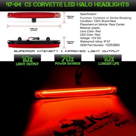 SLK Lights C5 Red Laser LED Center Tail Lights 3rd break lamp kit W/Strobe Flashing option compatible with 1997-2004 C5 Corvette OEM#10253893 (Red Tinted Lens)