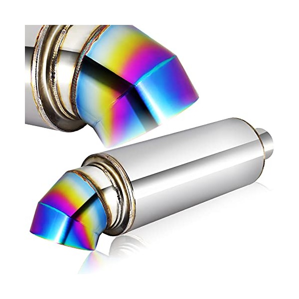 Q1-TECH, Universal 2.5" Inlet 4" Outlet Burnt Exhaust Tip Muffler