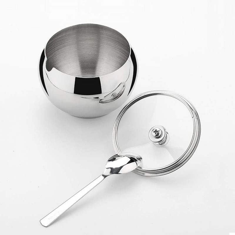 KEMIYIXIAN Stainless Steel Sugar Bowl with Lid and Spoon, Polished