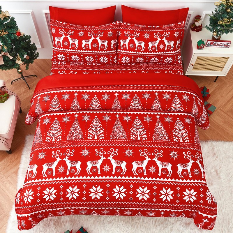 YIYEA Christmas Comforter Set, 7 Pieces Bed in a Bag,