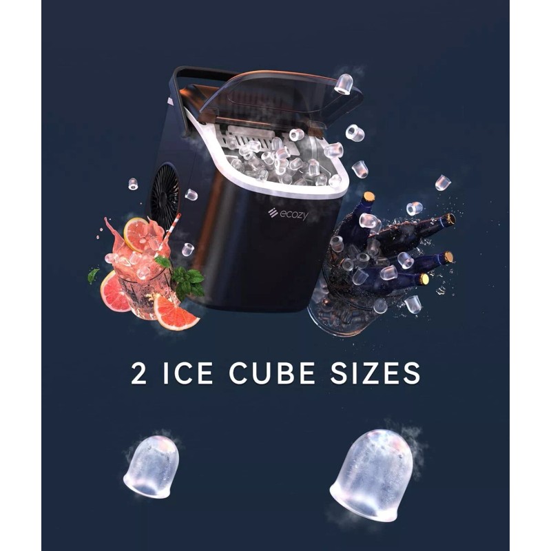 ecozy Portable Countertop Ice Maker -, Self-Cleaning with Ice Bags,