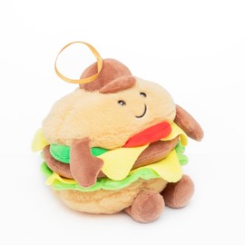 JoyAmigo Funny Plush Hamburger Cute Burger Toy Pillow with Cap, Smiling Face and Arms,Kawaii Cheeseburger Plushie Food, Emotional Support Stuffed Animal, Squeaker Inside, Great Gift