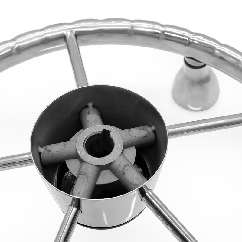 5-Spoke Destroyer Style Stainless Boat Steering Wheel, Marine Steering Wheel
