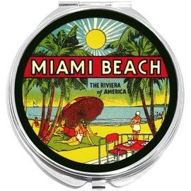 NewCharms Vintage Design Miami Beach Compact with Mirrors - Perfect Pocket and Purse Size Folding Mirror for Applying Make Up Anywhere