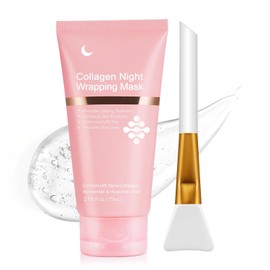 Collagen Night Wrapping Mask, Collagen Face Mask Overnight Peel-Off, Reduces Sagging, Plumper Skin, Deep Moisture & Skin Rejuvenation, 75ml / 2.53 fl. Oz (Brush Included)